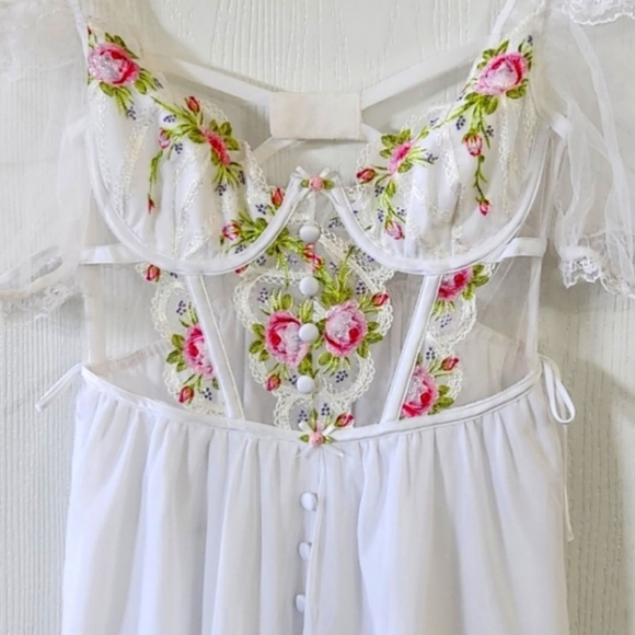 New! For Love And Lemons Trellis Rose Bustier White Mini Dress - Picture 8 of 14